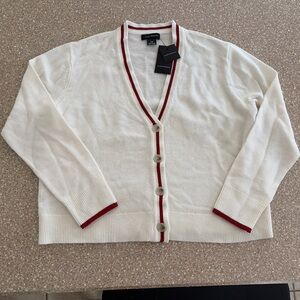 NWT Club Monaco Contrast Trim Cardigan Shirt Ivory Red Women's Large (L) $149.50